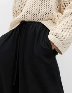 Drawstring Wide Leg Trousers with Linen