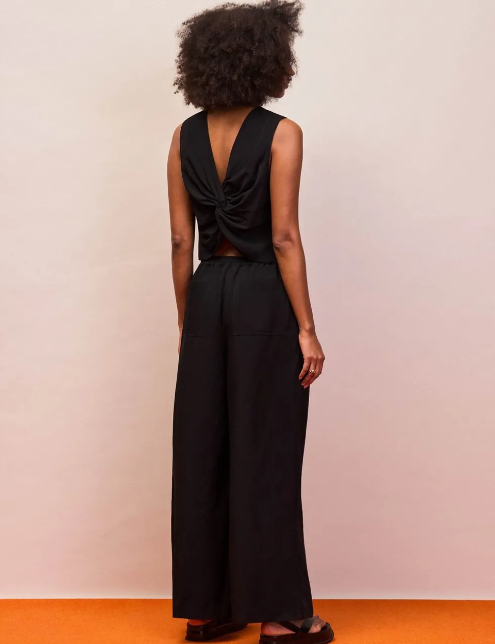 Drawstring Wide Leg Trousers with Linen