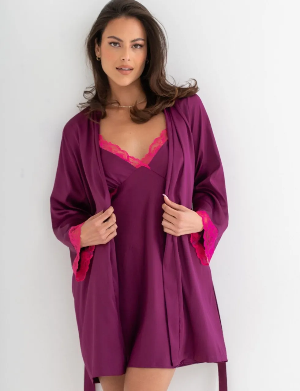 Dusk Lace Trim Dressing Gown