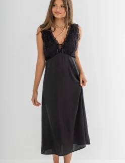 Dusk Satin & Lace Plunge Midi Chemise