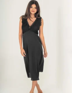 Dusk Satin & Lace Plunge Midi Chemise