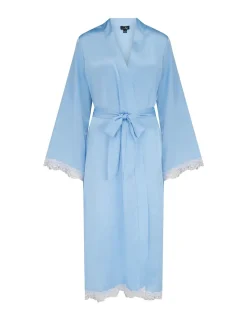 Dusk Satin and Lace Kimono Sleeve Dressing Gown