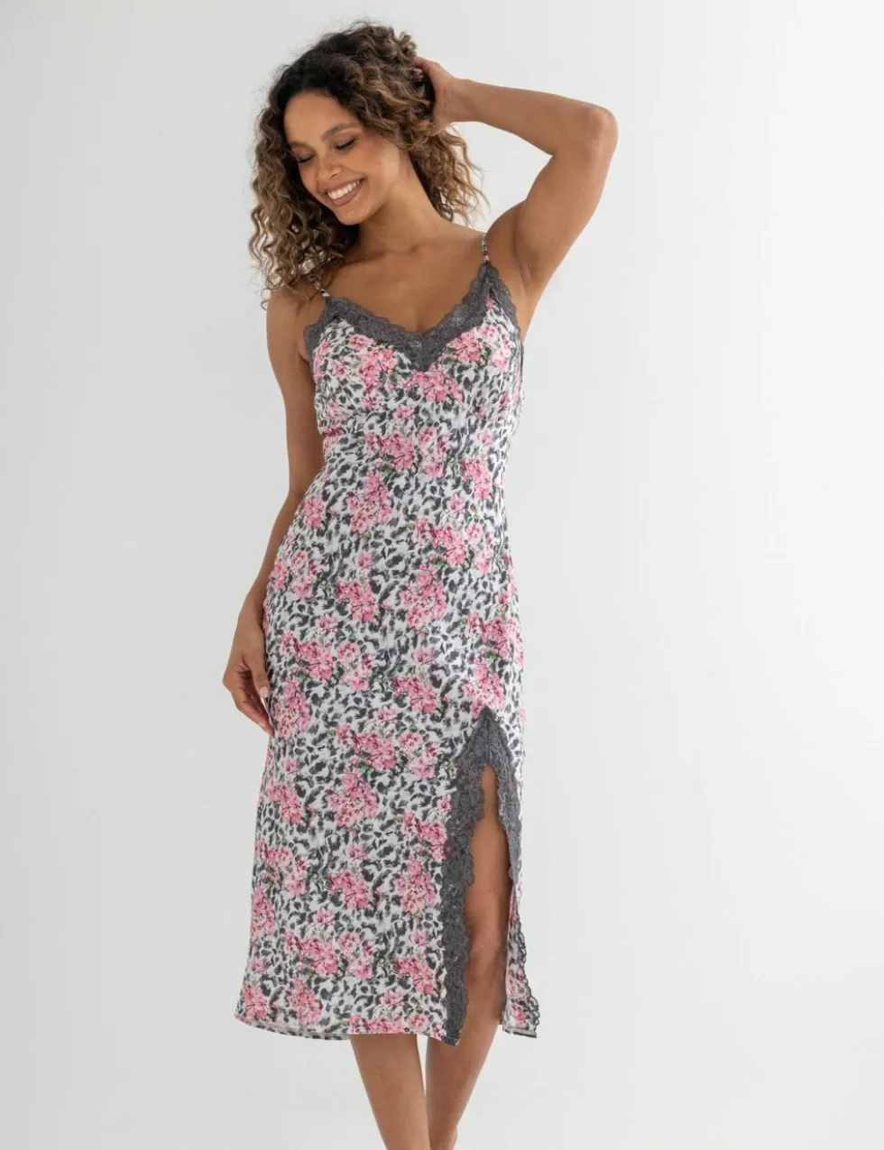 Dusk Satin and Lace Midi Chemise