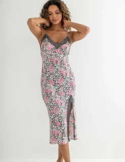 Dusk Satin and Lace Midi Chemise