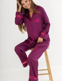 Dusk Satin and Lace Revere Collar Pyjama Set