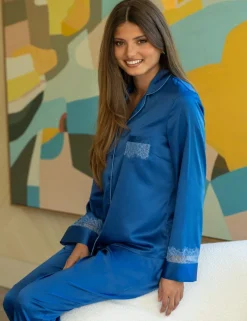 Dusk Satin and Lace Revere Collar Pyjama Set