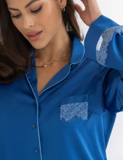 Dusk Satin and Lace Revere Collar Pyjama Set
