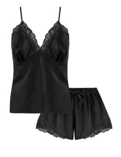 Dusk Satin Lace Trim Cami Shortie Set