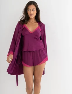 Dusk Satin Lace Trim Cami Shortie Set