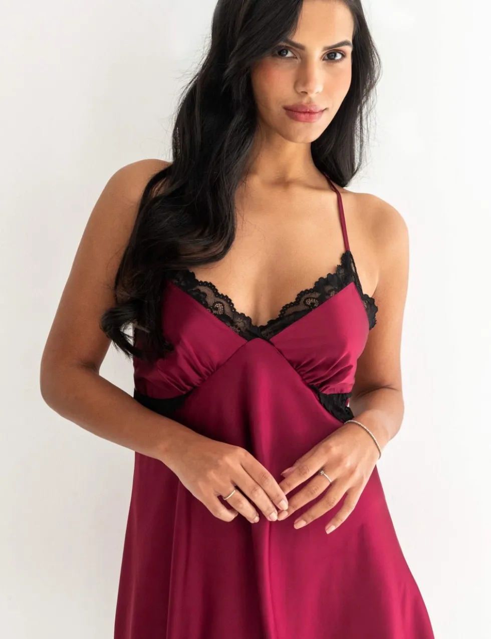 Dusk Satin Lace Trim Strappy Chemise