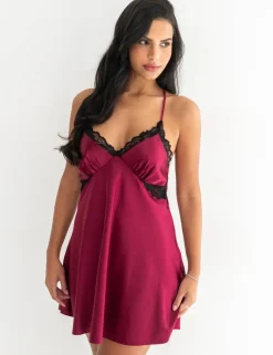 Dusk Satin Lace Trim Strappy Chemise