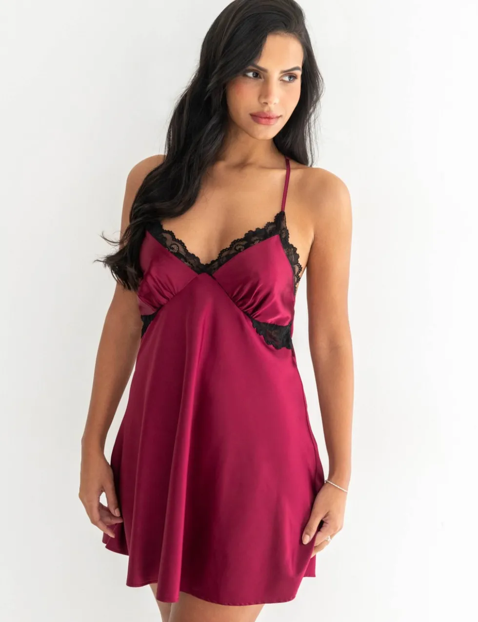 Dusk Satin Lace Trim Strappy Chemise