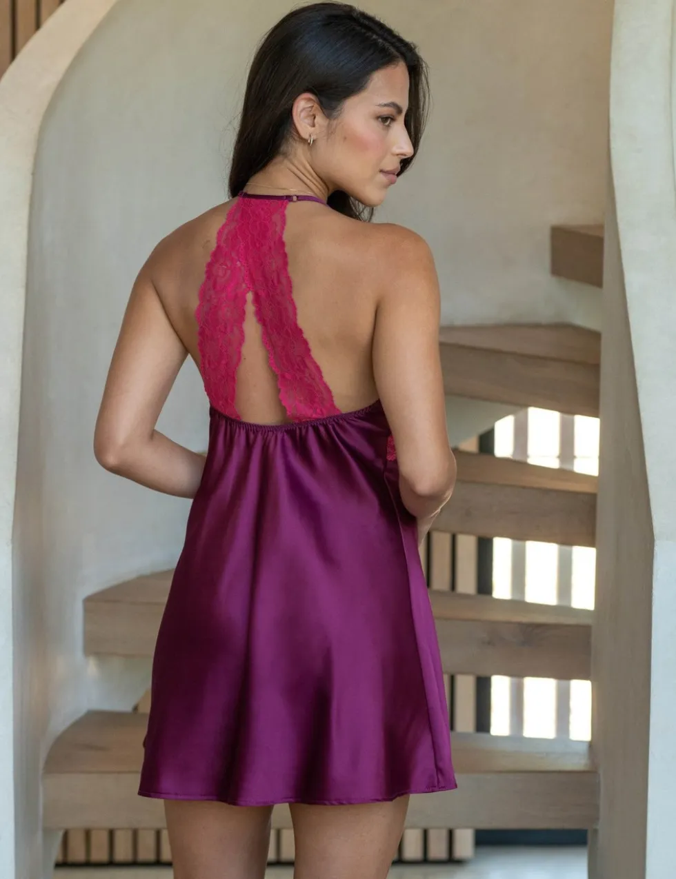 Dusk Satin Lace Trim Strappy Chemise