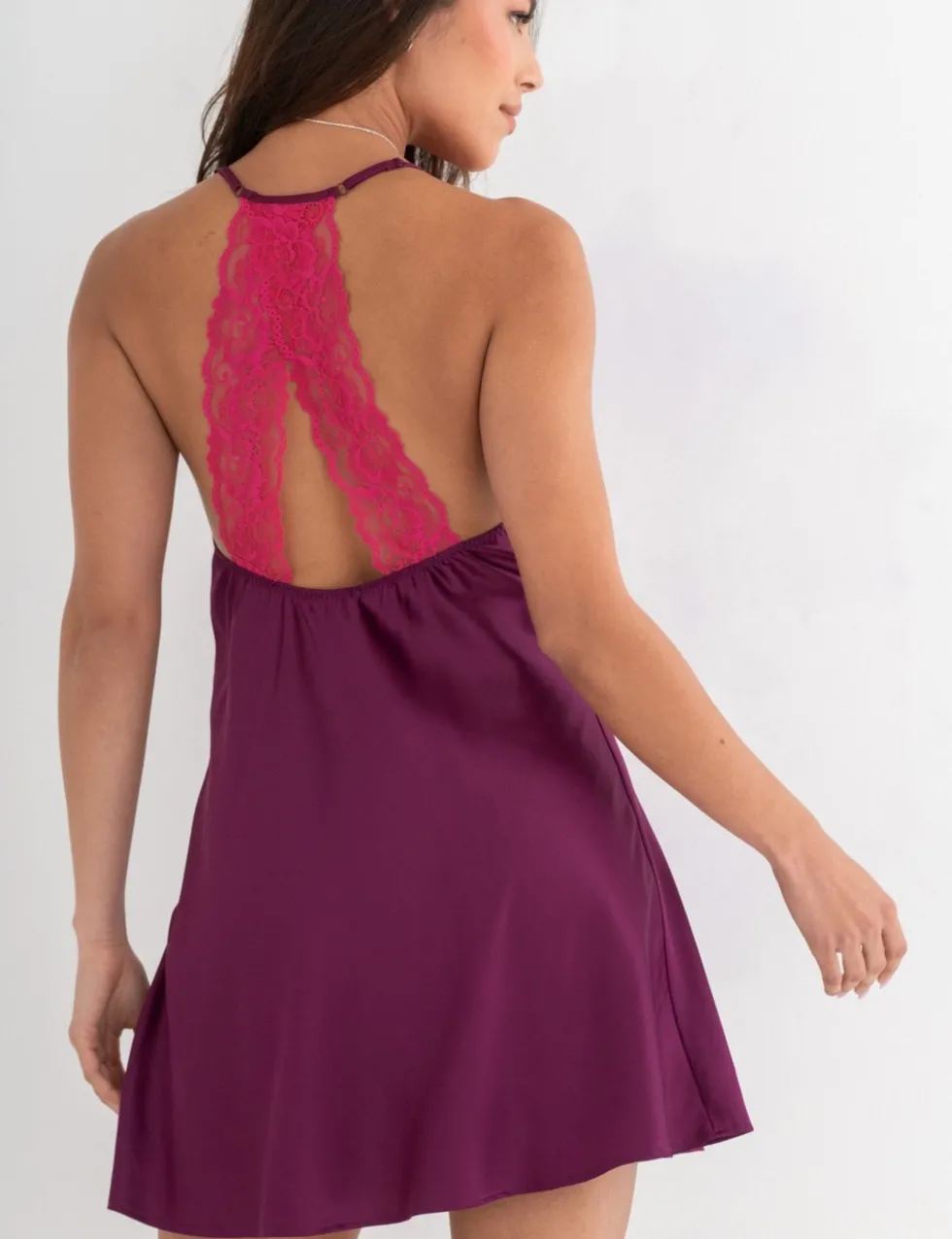 Dusk Satin Lace Trim Strappy Chemise