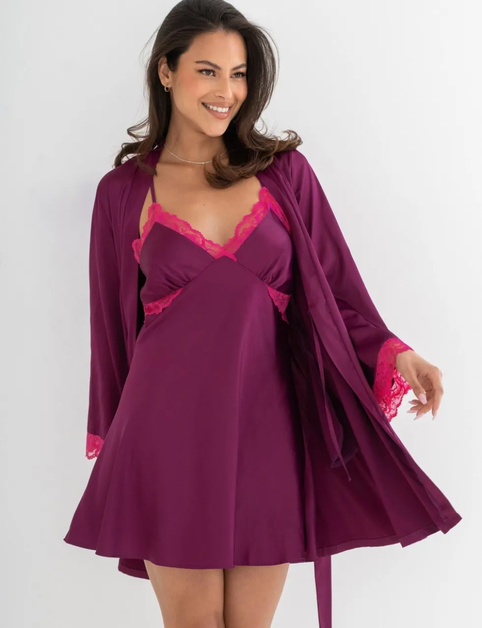 Dusk Satin Lace Trim Strappy Chemise