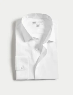 Easy Iron Slim Fit 2 Inch Shorter Cotton Blend Shirt