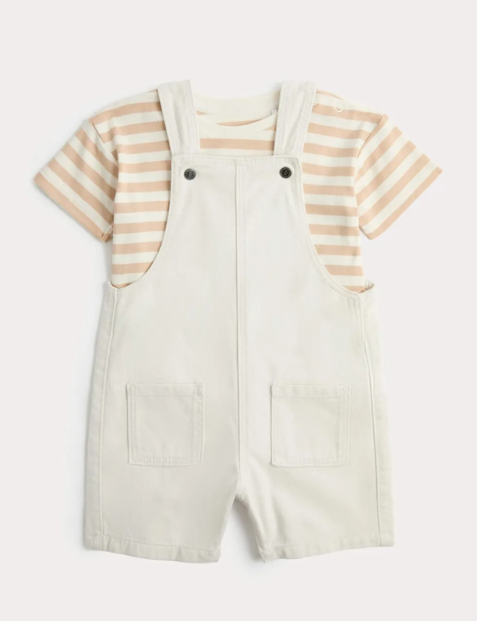 Ecru Denim Dungarees & Striped Tee Outfit (0-3 Yrs)