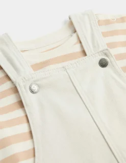 Ecru Denim Dungarees & Striped Tee Outfit (0-3 Yrs)