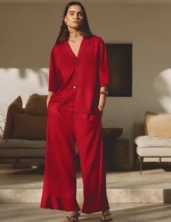 Elasticated Waist Wide Leg Flared Trousers