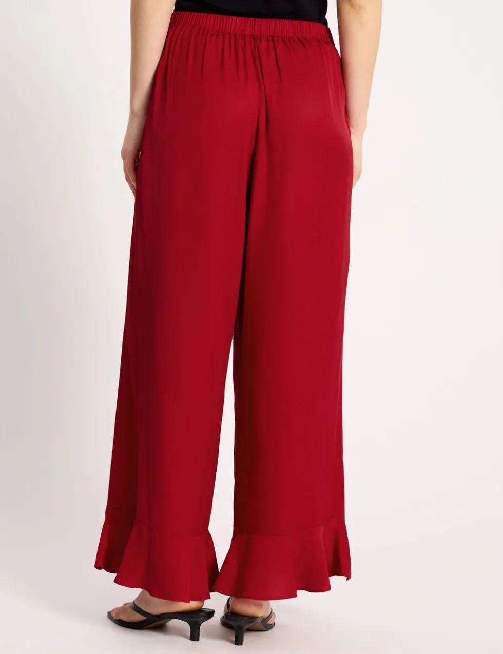 Elasticated Waist Wide Leg Flared Trousers