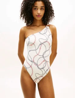 Elevated Chain Print One Shoulder Swimsuit