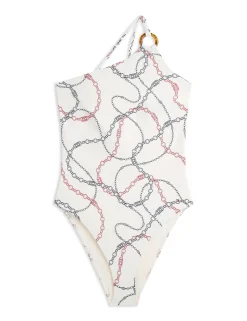Elevated Chain Print One Shoulder Swimsuit
