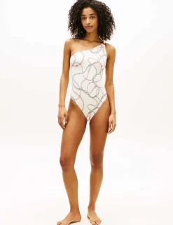Elevated Chain Print One Shoulder Swimsuit