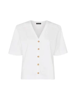 Ella Pure Cotton V-Neck Button Through T-Shirt