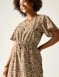 Elona Pure Cotton Animal Print V-Neck Dress