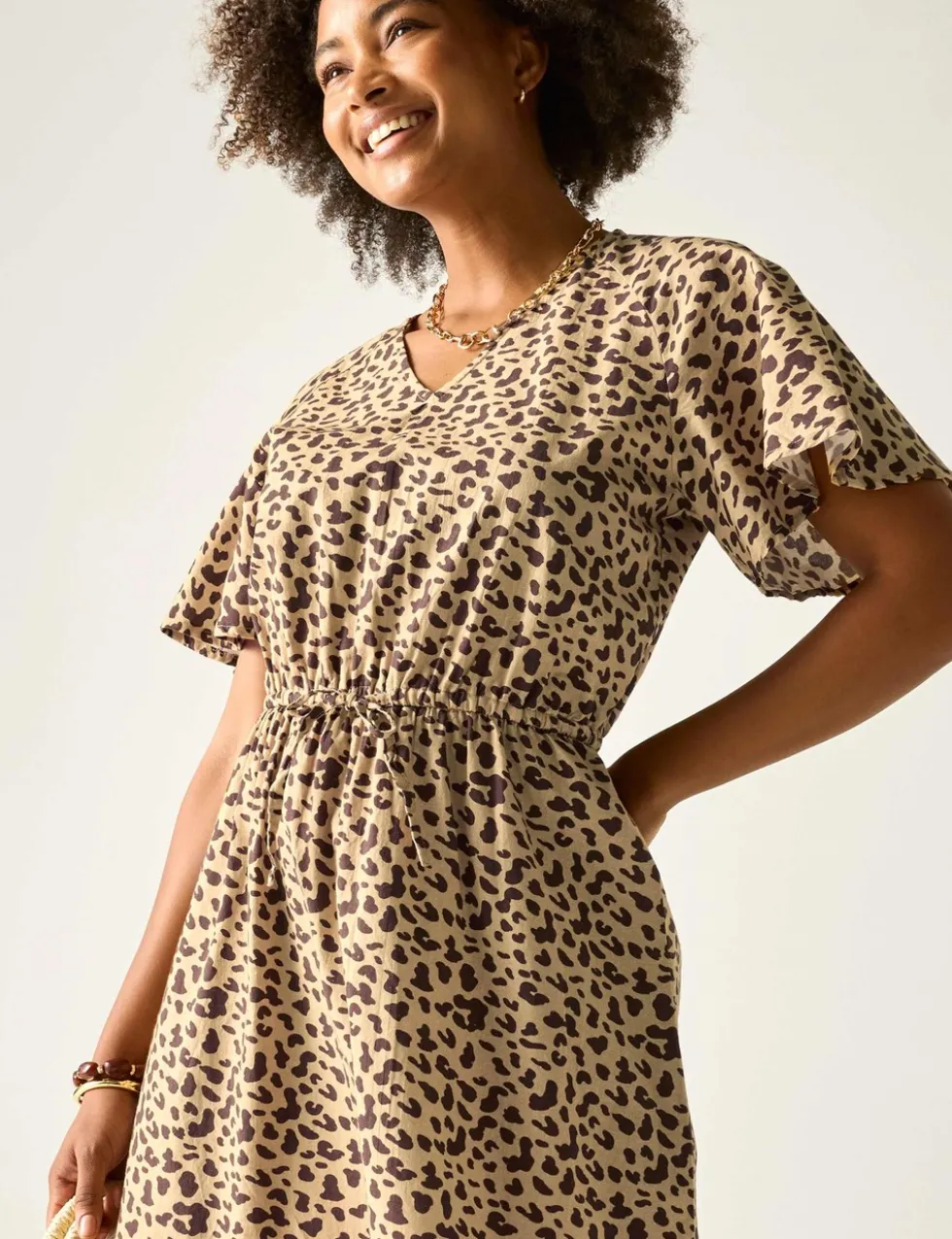 Elona Pure Cotton Animal Print V-Neck Dress