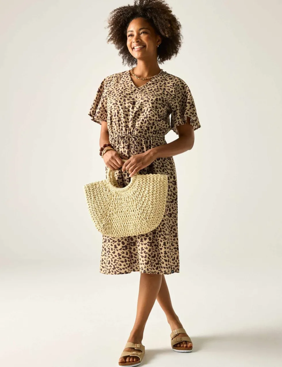 Elona Pure Cotton Animal Print V-Neck Dress