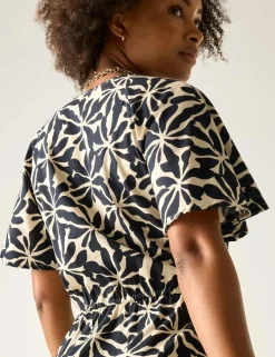 Elona Pure Cotton Floral V-Neck Midi Dress