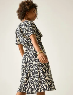 Elona Pure Cotton Floral V-Neck Midi Dress