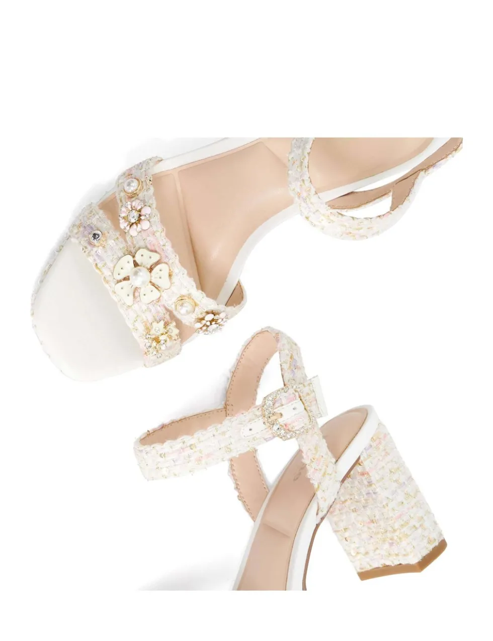 Embellished Ankle Strap Block Heel Sandals
