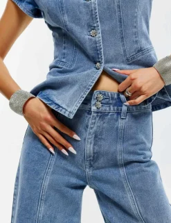 Embellished High Waisted Wide Leg Jeans