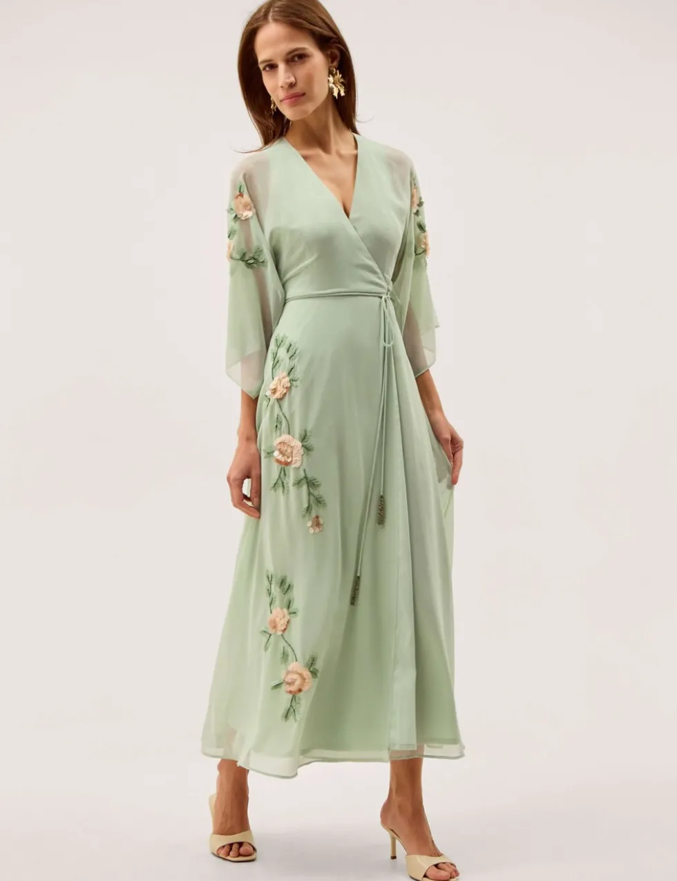 Embellished V-Neck Midaxi Wrap Dress