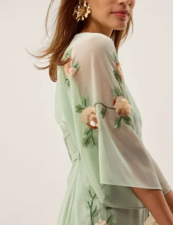 Embellished V-Neck Midaxi Wrap Dress
