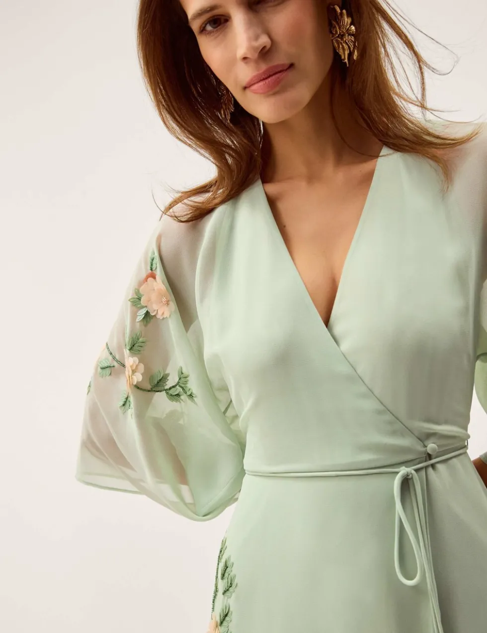 Embellished V-Neck Midaxi Wrap Dress