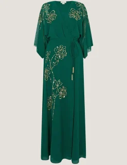 Embellished V-Neck Midi Wrap Dress