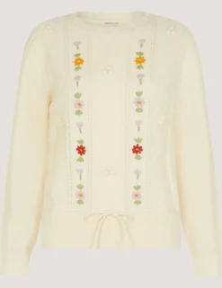 Embroidered Cable Knit Crew Neck Jumper