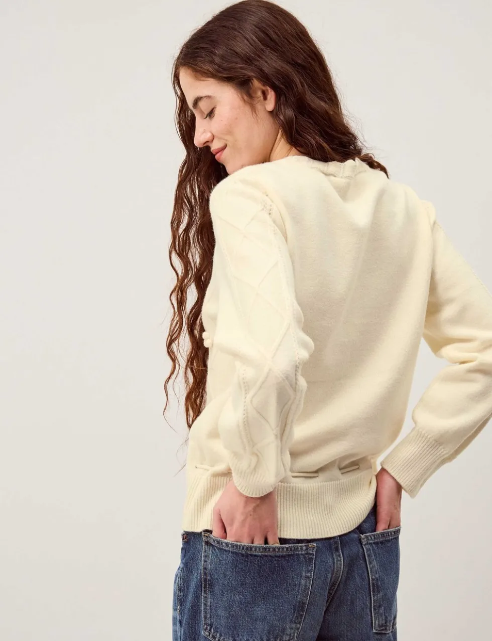 Embroidered Cable Knit Crew Neck Jumper