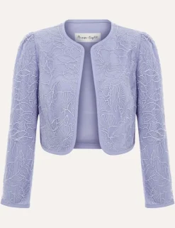 Embroidered Collarless Short Jacket