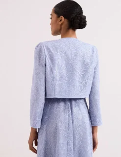 Embroidered Collarless Short Jacket
