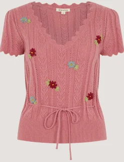 Embroidered Floral V-Neck Jumper