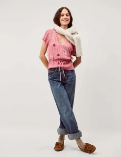 Embroidered Floral V-Neck Jumper