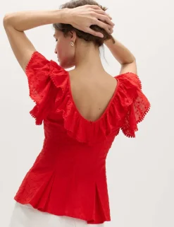 Embroidered Frill Detail Top