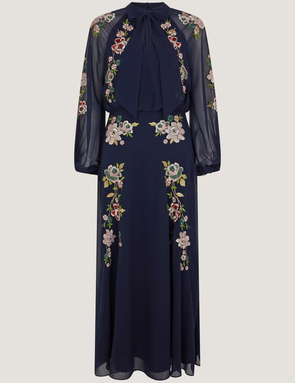 Embroidered High Neck Midi Tea Dress