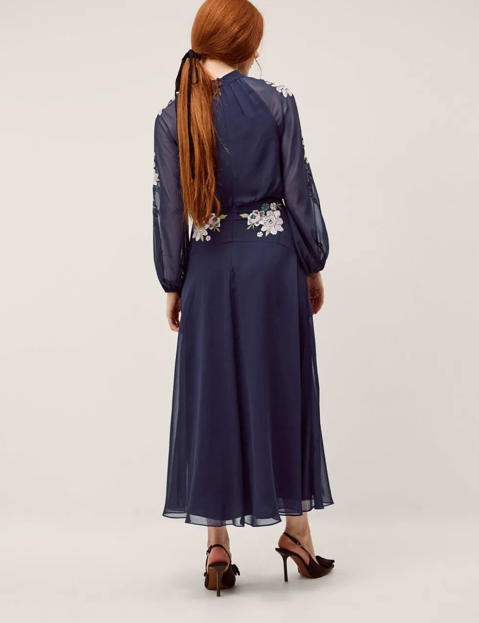 Embroidered High Neck Midi Tea Dress