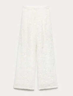 Embroidered Knot Wide Leg Trousers