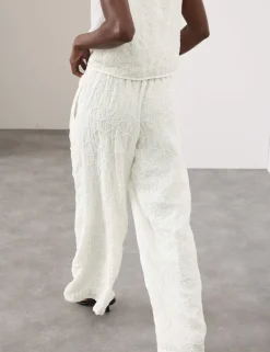 Embroidered Knot Wide Leg Trousers